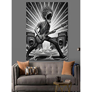 Gitar Çalan Çılgın Adam Dekoratif Kanvas - Mdf Ahşap Tablo 50x70 cm