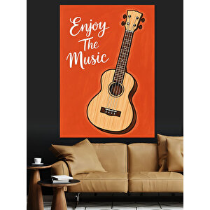 Turuncu Arkaplan Gitar Müzik Dekoratif Kanvas - Mdf Ahşap Tablo 35x50 cm