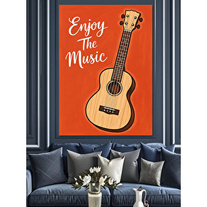 Turuncu Arkaplan Gitar Müzik Dekoratif Kanvas - Mdf Ahşap Tablo 35x50 cm