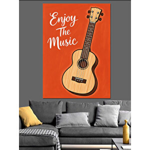 Turuncu Arkaplan Gitar Müzik Dekoratif Kanvas - Mdf Ahşap Tablo 70x100 cm