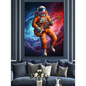 Gitar Çalan Astronot Çizimi Dekoratif Kanvas - Mdf Ahşap Tablo 100x140 cm