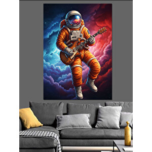Gitar Çalan Astronot Çizimi Dekoratif Kanvas - Mdf Ahşap Tablo 100x140 cm