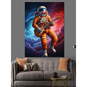 Gitar Çalan Astronot Çizimi Dekoratif Kanvas - Mdf Ahşap Tablo 100x140 cm