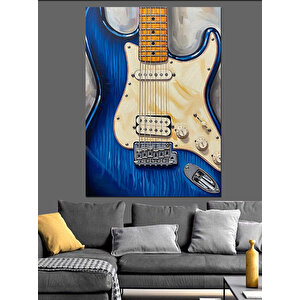 Mavi Elektro Gitar Resmi Dekoratif Kanvas - Mdf Ahşap Tablo 50x70 cm