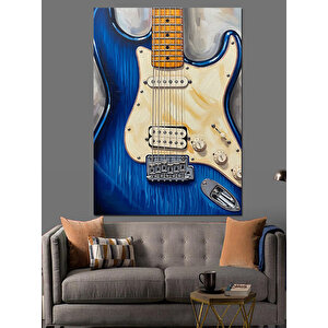 Mavi Elektro Gitar Resmi Dekoratif Kanvas - Mdf Ahşap Tablo 50x70 cm