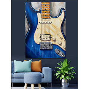 Mavi Elektro Gitar Resmi Dekoratif Kanvas - Mdf Ahşap Tablo 50x70 cm