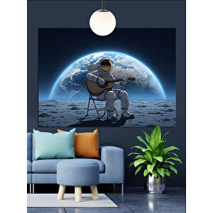 Gitar Çalan Astronot  Dekoratif Kanvas - Mdf Ahşap Tablo 100x140 cm