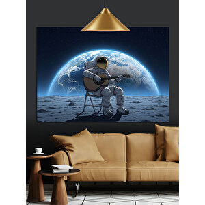 Gitar Çalan Astronot  Dekoratif Kanvas - Mdf Ahşap Tablo 100x140 cm