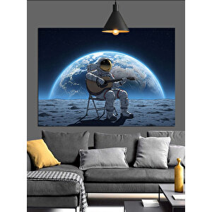 Gitar Çalan Astronot  Dekoratif Kanvas - Mdf Ahşap Tablo 100x140 cm