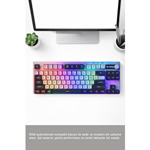 Kablolu Klavye Rgb Işıklı Sessiz Q Klavye Tk12 Siyah Beyaz