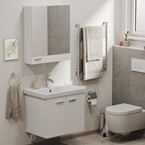 Aqua Bagno Basic Alt Dolap + Üst Dolap -lavabo 65 Cm.- Beyaz