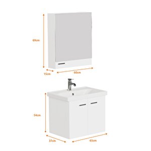 Aqua Bagno Basic Alt Dolap + Üst Dolap -lavabo 65 Cm.- Beyaz