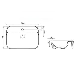 Turavit Loft Dikdörtgen Tezgâh Üstü Batarya Delikli Beyaz Lavabo 60x40 Cm Lft0710