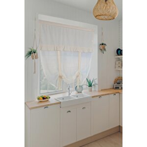 Naturel Potlu Tül Perde Retro Krem Fırfırlı 120x200 cm