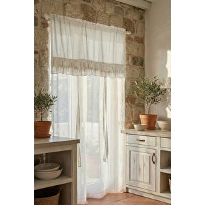 Country Style Potlu Perde Çift Fırfırlı Ekru 200x200 cm