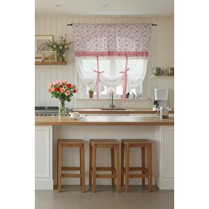 Potlu Tül Perde Provence Fırfırlı Rose Pembe 180x200 cm
