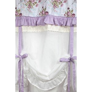 Potlu Tül Perde Provence Fırfırlı Rose Lila 100x200 cm