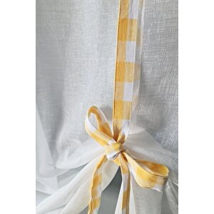 Naturel Potlu Ekose Tül Perde Retro Sarı 200x200 cm