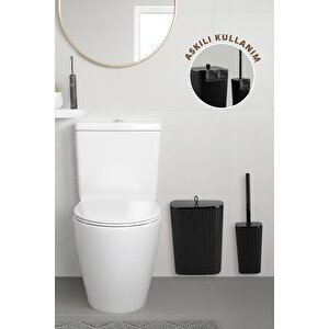Safir Yapışkanlı Wc Fırçalık Ve Çöp Kovası Seti Siyah 2'li Banyo Seti
