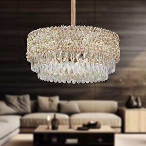 Liana 60 Lik Gold Kaplamalı Modern Tasarım Salon Kristal Sarkıt Avize