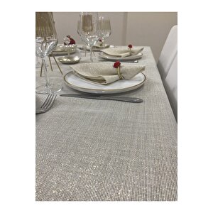 Keten Görünümlü Simli Linen Masa Örtüsü Gold