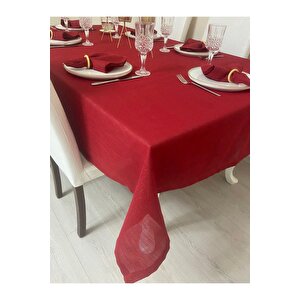 Keten Görünümlü Simli Dertsiz  Masa Örtüsü Kırmızı 150x260 cm