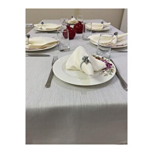 Keten Görünümlü Simli Dertsiz  Masa Örtüsü Krem 150x220 cm
