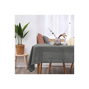 Keten Görünümlü Dertsiz Masa Örtüsü Füme - Antrasit 140x230 cm