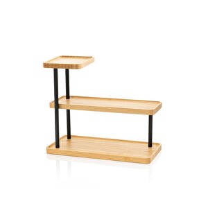 3 Katlı Bambu Düzenleyici Raf | Metal Ayaklı Şık Ve Dayanıklı Baharatlık Sunum Stand 32,5 Cm