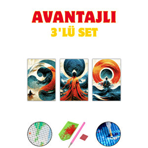 5d Elmas Boyama– 3'lü Set Mandala Ve Spiritüel Figürler | 40x50cm - Tuvale Gerili Diamond Painting