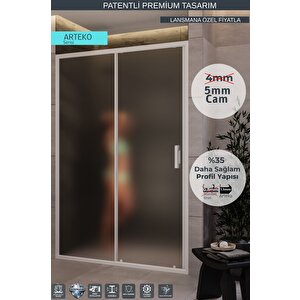 Arteko Duşakabin Ön Cephe, 1 Sabit 1 Kayar - Beyaz Profil - Satine Buzlu 5mm Temperli Cam 134 cm