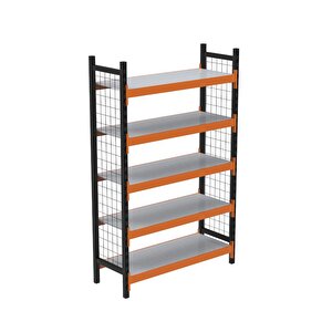 5 Katlı Dekoratif Midi Rack - Ekonomik Depo,arşiv, Kiler Rafı  Siyah-turuncu-46x90 Cm-150 Cm