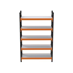 5 Katlı Dekoratif Midi Rack - Ekonomik Depo,arşiv, Kiler Rafı  Siyah-turuncu-46x90 Cm-150 Cm