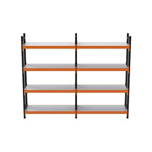 4 Katlı Duble Dekoratif Midi Rack - Ekonomik Depo,arşiv, Kiler Rafı  Siyah-turuncu-46x180 Cm-100 Cm