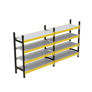 4 Katlı Duble Midi Rack - Ekonomik Depo,arşiv, Kiler Rafı  Siyah-turuncu-46x90 Cm-100 Cm