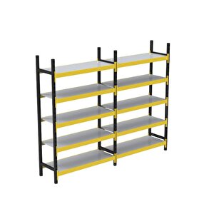 5 Katlı Duble Midi Rack - Ekonomik Depo,arşiv, Kiler Rafı  Siyah-turuncu-46x90 Cm-150 Cm