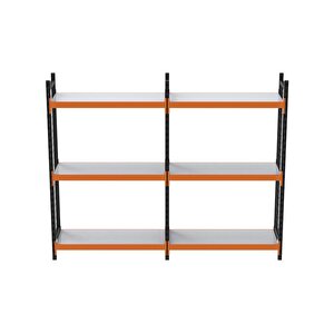 3 Katlı Duble Dekoratif Midi Rack - Ekonomik Depo,arşiv, Kiler Rafı  Siyah-turuncu-35x120 Cm-150 Cm