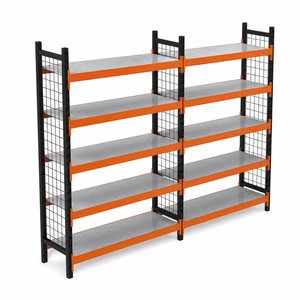 5 Katlı Duble Tel Kafesli Dekoratif Midi Rack - Ekonomik Depo,arşiv, Kiler Rafı  Siyah-turuncu-35x120 Cm-150 Cm
