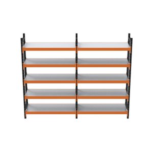 5 Katlı Duble Tel Kafesli Dekoratif Midi Rack - Ekonomik Depo,arşiv, Kiler Rafı  Siyah-turuncu-35x120 Cm-150 Cm