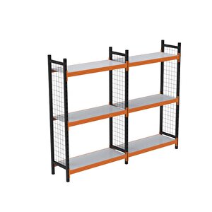 3 Katlı Duble Dekoratif Midi Rack - Ekonomik Depo,arşiv, Kiler Rafı  Siyah-turuncu-35x150 Cm-100 Cm