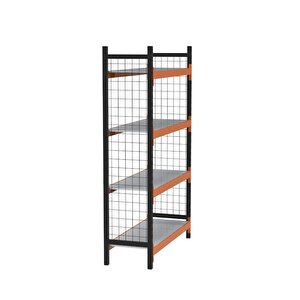 4 Katlı Dekoratif  Midi Rack - Ekonomik Depo,arşiv, Kiler Rafı  Siyah-turuncu-35x90 Cm-150 Cm
