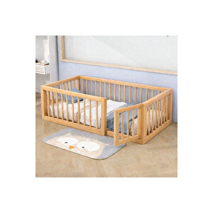 Doğal Ahşap Yuvarlak Çıtalı Montessori Bebek Ve Çocuk Karyolası 90x190 cm