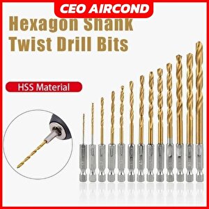 13 Adet Titanyum Matkap Ucu Seti 1/4" Hex 1.5-6.5mm Yüksek Hızlı Çelik Matkap Ucu Takımı