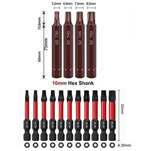 Torx Tornavida Ucu Seti 75 mm Manyetik Bits Şaft T6 - T50 15li Profesyonel Torklu Ağır Hizmet uç Seti