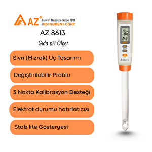Az 8613 Gıda Ph Ölçer | Değiştirilebilir Problu | Sivri Uçlu