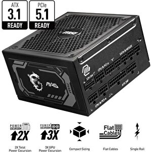Msi 1000w 80+ Gold Mag A1000gl Pcie 5.1 Tam Modüler Power Supply