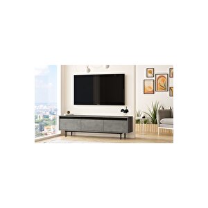 Arya 160cm Tv Ünitesi Sehpası Metal Ayaklı Beton-siyah Ary1-rl Retro Gümüş