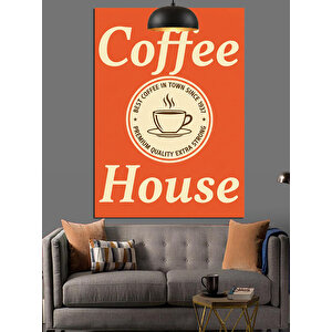 Kahve Fincanlı Coffee House Reklam Afişi Dekoratif Kanvas - Mdf Ahşap Tablo 50x70 cm
