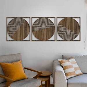 Ahşap Duvar Tablosu, 3 Parça Ahşap Modern Duvar Dekoru, Yüzyıl Ortası Retro Desen Duvar Paneli, Akasya 58,5x58,5 cm