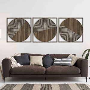Ahşap Duvar Tablosu, 3 Parça Ahşap Modern Duvar Dekoru, Yüzyıl Ortası Retro Desen Duvar Paneli, Akasya 58,5x58,5 cm